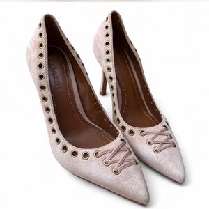 Coach Women's Pink Heels with Eyelet Design